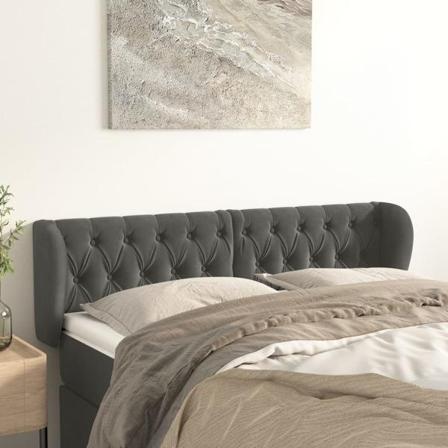 Vidaxl Huvudgavel Med Kanter Mörkgrå 163x23x78/88 Cm Sammet Grå