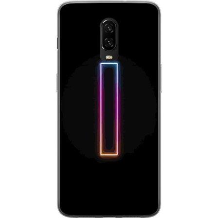 Kompatibelt Mobildeksel til OnePlus OnePlus 6T Minimalistisk neonbokstav I i regnbuefarger mot mørk bakgrunn