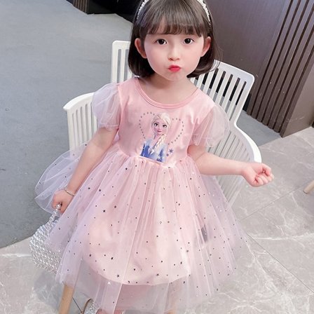 Jente Frozen Elsa Prinsesse Barn Bomull Gas Bursdagsfest Kjole rosa