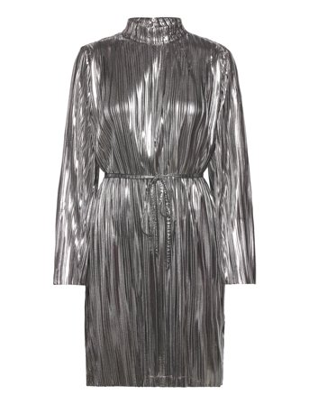 Slfnaline Ls High Neck Short Plisse Dres Silver Selected
