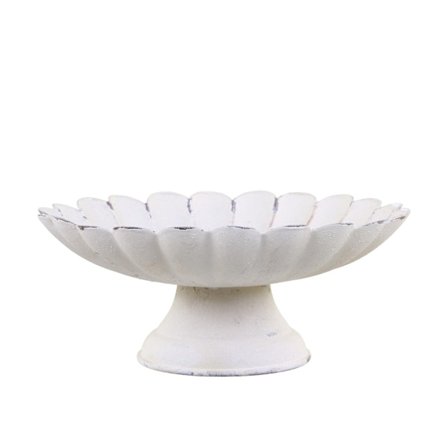 Skål på fot metall Antik vit - 2 storlekar