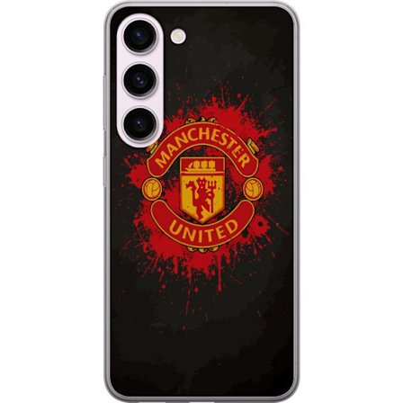 Kompatibelt Mobildeksel til Samsung Samsung Galaxy S23 Manchester United logo i rød og gul farge med røff sportslig bakgrunn