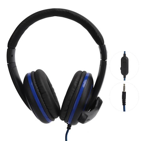 3,5 mm Gaming-hovedtelefoner med kabel og mikrofon til PS4, bærbar computer, mobiltelefon, sort + blå