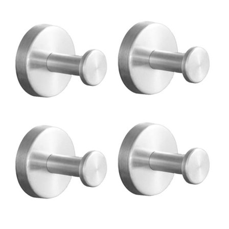 4-pakning håndkle-/kåpekroker, bad og kjøkken, vanntette, sølv matt