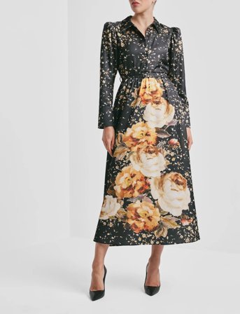 by Ti Mo Tailored Satin Shirt Dress - Black - XL