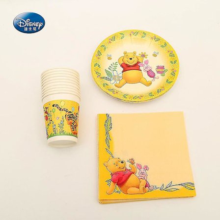 44 kpl Winnie The Pooh -juhlatarvikkeet 12 lapsen syntymäpäiväjuhliin Pöytäastiasto Winnie The Pooh -teemajuhlan koristelu (FMY)