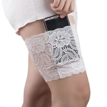 Kvinners blonder leggvarmere høye elastiske anti-skli anti-friksjon lårbånd med mobiltelefonholder