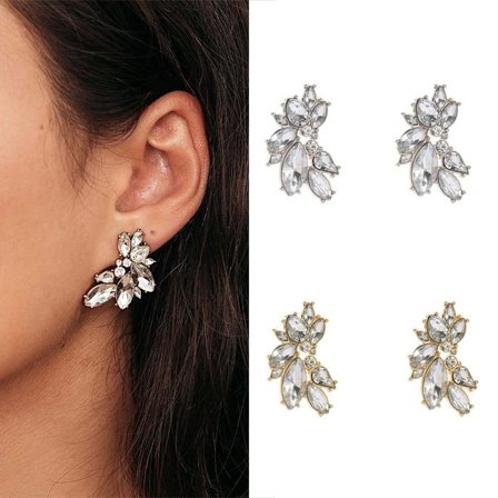 2PCS Stud Earrings Women. Rhinestone Unique Flower