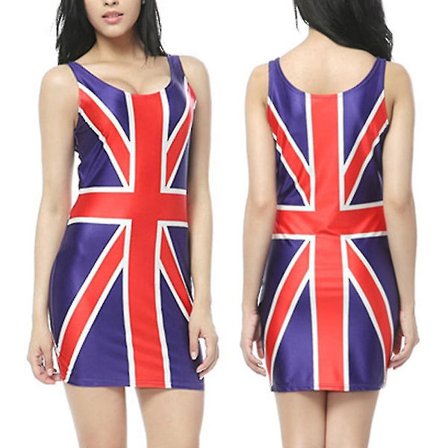 Kvinnors Union Jack Klänning Röd, Vit och Blå Union Jack Flagga Klassisk Bodycon Klänning 90-tals Musikkoner, Brit Pop, VE Day, Kungens Kröning 