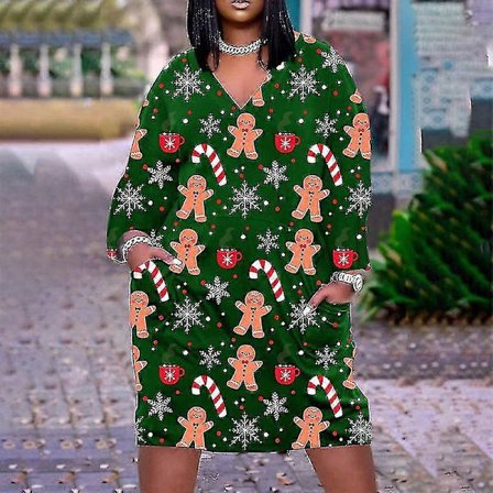 Joulupukin kuvioinen mekko naisille, muoti lyhythihainen joulumekko, juhlaillan ylellinen festivaalilahjamekko, maxi-hirvi Vestidos