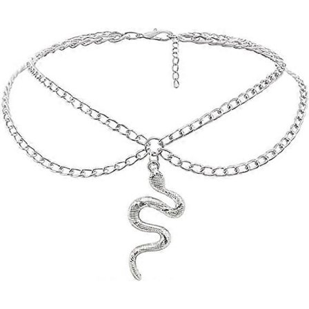 Gotisk Slange Vedhæng Halskæde Dame E Piger Sølvbelagt Lagdelt Hals Slange Tilbehør Kædehalskæde, 14in, Zink, Shun Rock