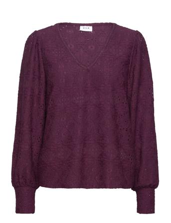 Vistala L/S V-Neck Top #8 Bluse Langermet Burgunder Vila*Betinget Tilbud