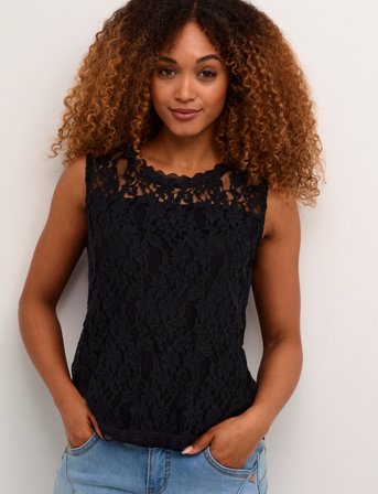 Cream Crkit Lace Top - Black - M