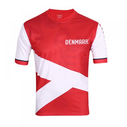 Sports Denmark Jalkapallo T-paita – Jersey-tyyli lyhythihainen urheilullinen maa maajoukkueen graafinen aktiivinen T-paita, S