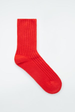 COS Women's Ribbed Cashmere Socks in Red