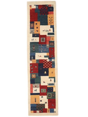 Alfombra Gabbeh Loribaft 79X307 De Pasillo Beige/Negro (Lana, India)