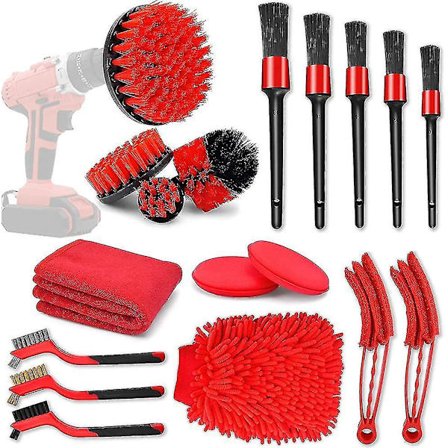 18-delt bilpleiesett med detaljert børstesett