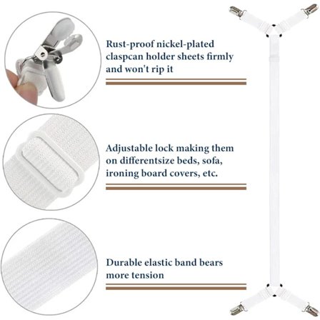 Justerbare Sengelinnedstropper - Holdbare Stropper til Sengelinned med Metalclips (Hvid, 2 stk.)