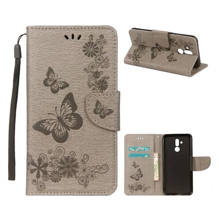Huawei Mate 20 Lite synteetti nahkainen perhos kuviollinen lompakko suojakotelo kortti paikoilla - Harmaa