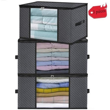 3 st förvaringsväskor, hopfällbar förvaringslåda med stor kapacitet 70L, för täcke, sängkläder, kläder, kuddar, grå