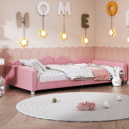 Rosa Teddy säng 90x200 cm - multifunktionell bäddsoffa med armstöd
