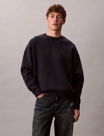 Calvin Klein Jeans Ls Cttn Cashmere 3D Logo Crwnk S - Navy - XL