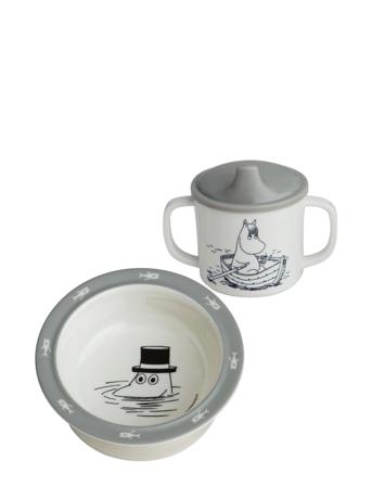 Moomin, Bowl And Cup, Blue Home Meal Time Dinner Sets Grå Rätt Start