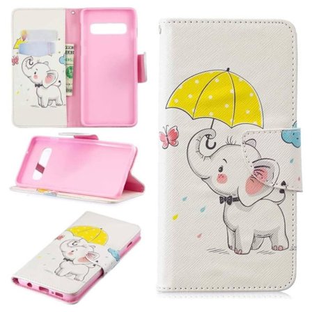 Plånboksfodral Samsung Galaxy S10 Plus - Elefant med Paraply