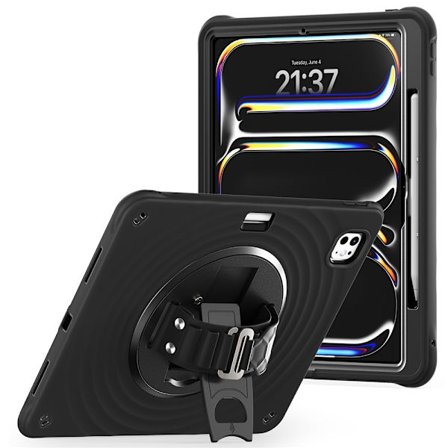 SKALO iPad Pro 13" M5 (2025) Extra Stöttåligt Armor 360 Handtag/Stativ Skal - Svart