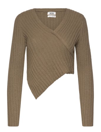 Monki Knitted Wrap-Shaped Asymmetric V-Neck Sweater - Khaki green - S
