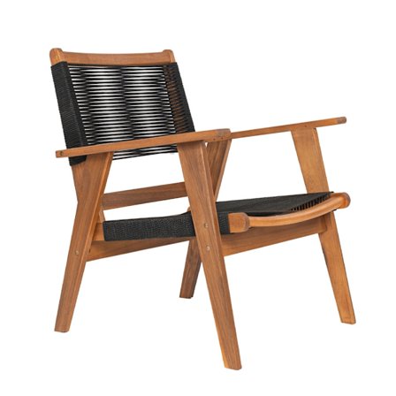 Musta köysi- ja akaasiapuunojatuoli – 67x73x85 cm