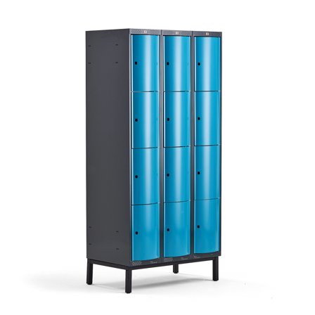 Kleiderspind CURVE mit Beingestell, 3 Module/4 Türen, 1940 x 900 x 550 mm, blau