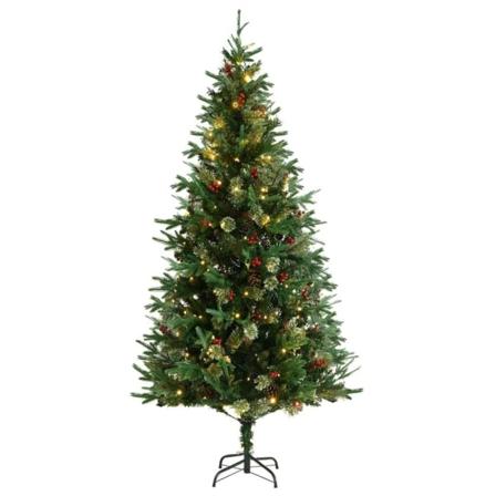 Vidaxl Plastgran Med Ljusslinga Och Kottar Grön 225 Cm Pvc&pe Grön