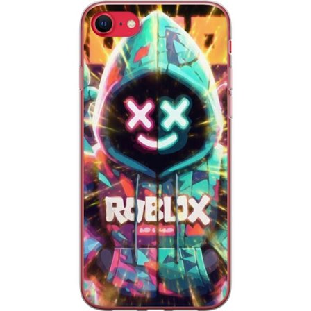 Kompatibelt Mobildeksel til Apple Apple iPhone 7 Neonfarget Roblox hettegenserfigur med lysende effekter og energifylt bakgrunn, moderne spillillustra