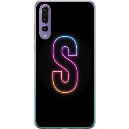 Yhteensopiva Puhelinkuori Huawei Huawei P20 Pro Neonkirjain S kirkkaissa pinkissä ja sinisissä sävyissä tummaa taustaa vasten, siisti kirjaintaide
