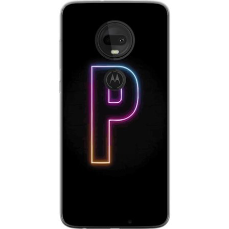 Kompatibel Mobilcover til Motorola Motorola Moto G7 Minimalistisk neonbogstav P i farvegradient og lyseffekt mod sort baggrund i digital neonstil