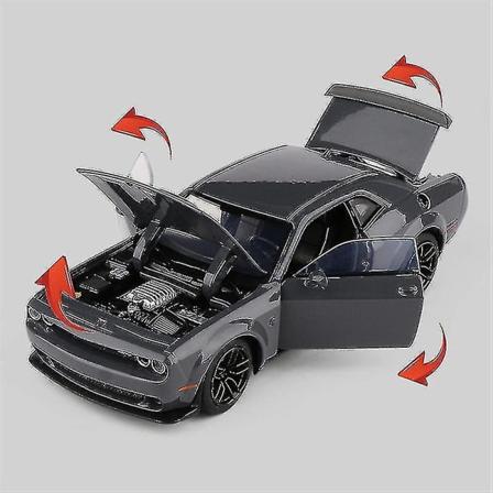1:32 Dodge Challenger Srt Alloy Sportbilsmodell Diecast Toy Metal Muscle Car Model Simulering Ljud och ljus Barngåvor Grey