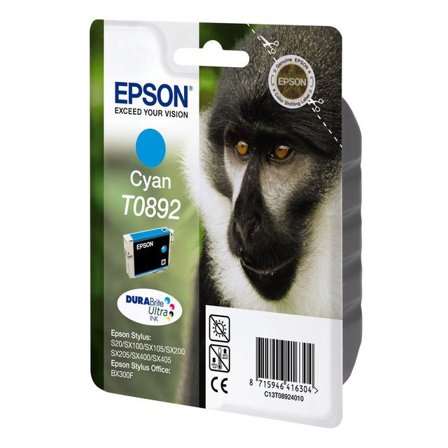 Epson Bläckpatron T0892, C13T08924010, Monkey, DURABrite Ultra-bläck, cyan, singelförpackning - Lyreco - Toner och bläck - Bläckpatroner - 
