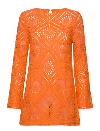 Flared-Sleeve Openwork Dress Dresses Lace Dresses Oransje Mango*Betinget Tilbud