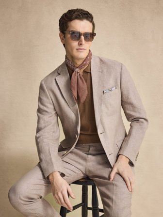 John Henric Men's Beige Linen Suit Size