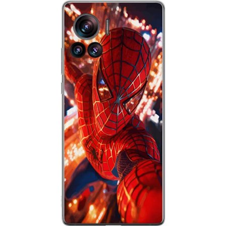 Kompatibel Mobilcover til Motorola Motorola Edge 30 Ultra Spider Man i intens action med funklende lys og dynamisk perspektiv i filmisk superheltestil