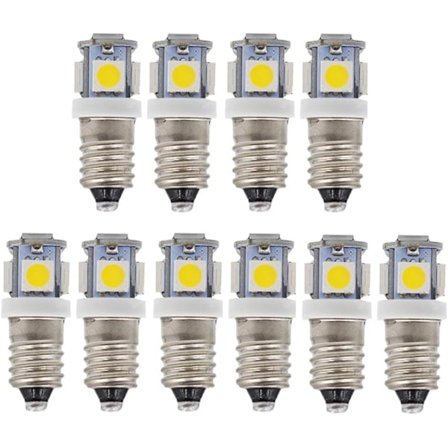 10 kpl E10 12V viileän valkoista LED-lamppua 5SMD 0,5W 50LM