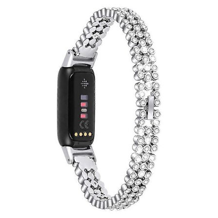 Rundt Rhinestone Rustfrit Stål Urrem Metalarmbånd til Fitbit Luxe - Sølv [DB]