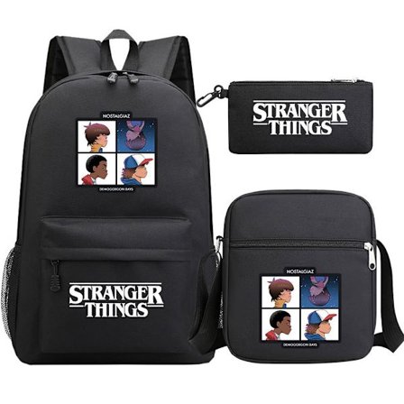 [14Y] Stranger Things Rygsæk 3-delt Sæt Student Skole Taske Canvas Taske 26