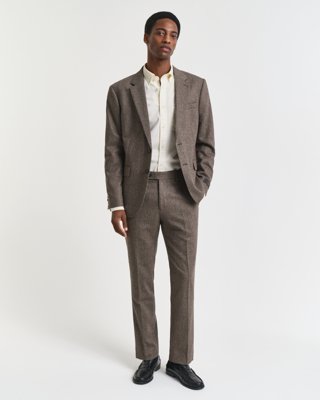 GANT - Slim fit dressbukse i flanell med fiskebensmønster til herre deep brown