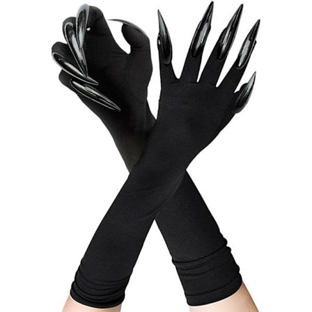 Kattekløer Handsker Sorte Kostumetilbehør til Kvinder - Lange Negle/Klo Slemme Dyrehandsker til Halloween Tilbehør Karneval Mardi Gras Kit