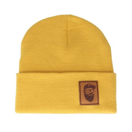 Bearded Man - Geel cuff Beanie - Cap Man Patch Mustard Beanie @ Hatstore