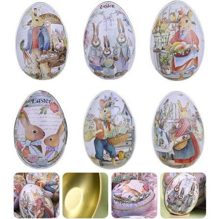 6-pak Påske Egg Tinboks - 5x7 cm, Kreativ Påskekanin Godteri Gaveboks Leke Påske Egg for Barn