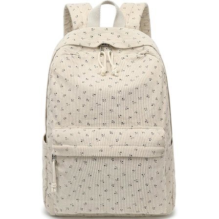 Ryggsäck för skolflickor Ryggsäck Söt manchester Bokväska Barn Ryggsäck Laptop Ryggsäck Present till kvinnor(Beige manchester små blommor)