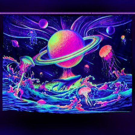 UV ljus gobeläng Färgglad planet heminredning fest självlysande gobeläng 130x150cm